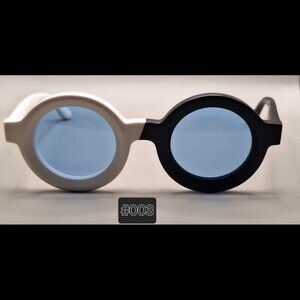 NEW GENUINE ACETATE EYE FRAME by James Tart/ BLACK & WHITE w/ BLUE TINTED LENSES